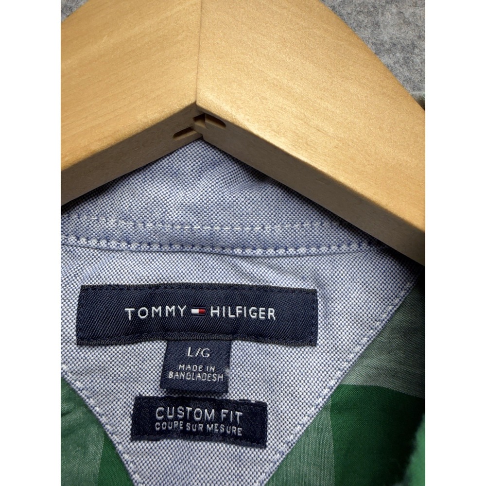Tommy Hilfiger Men's L Button Down‎ Shirt Green White Plaid Men's Long Sleeve - Picture 11 of 13